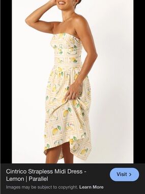 Petal & Pup Strapless Lemon-Print Midi Dress - Yellow & Cream